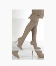 Load image into Gallery viewer, Beige knit stiletto boots shown from multiple angles
